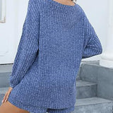 Round Neck Dropped Shoulder Top and Shorts Set