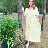 Karlie Check Plaid Jacquard Puff Sleeve Maxi Dress - Yellow