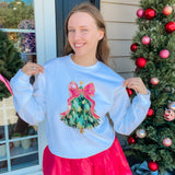 Dark Green Tree With Hot Pink Bow Sweatshirt - Final Sale