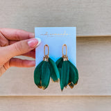 Emerald Gold Dipped Feather Tassel Statement Earring - Final Sale