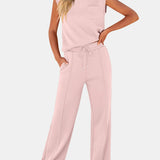 Full Size Round Neck Top and Drawstring Pants Set