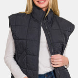 Zenana Zip Up Cropped Puffer Vest with Pockets