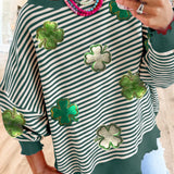 Stripe Lucky Clover Drop Shoulder Sweatshirt