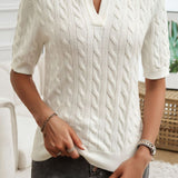 Cable-Knit Short Sleeve Sweater