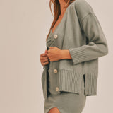 MABLE 3 Pieces Sweater Set with Crop Cami, Mini Skirt, Cardigan