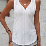 Eyelet V-Neck Wide Strap Tank