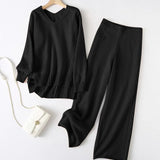 Slit V-Neck Long Sleeve Top and Pants Sweater Set