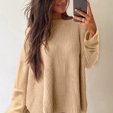 Side Slit Round Neck Long Sleeve Sweater