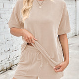 Lovelet Round Neck Half Sleeve Top and Drawstring Shorts Set