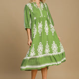 Umgee Printed Notched Midi Dress