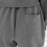 Ribbed Round Neck Long Sleeve Top and Shorts Set