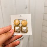 Elegant Peachy Pearl Square Drop Earrings- Final Sale