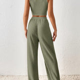 Ribbed Round Neck Tank and Pants Sweater Set