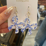 Blue Floral Bow Earrings