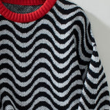 Wavy Stripes Round Neck Long Sleeve Sweater