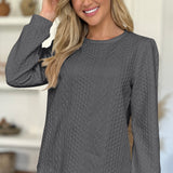 Textured Round Neck Long Sleeve Sweatshirt