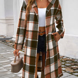 Devine Plaid Long Sleeve Hooded Coat