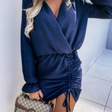 Drawstring Long Sleeve Mini Dress