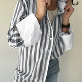 Striped Collared Neck Long Sleeve Shirt