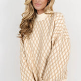 Diamond Pattern Mock Neck Long Sleeve Sweater