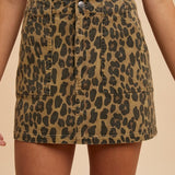 Annie Wear Leopard Denim Mini Skirt