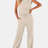 Full Size Round Neck Top and Drawstring Pants Set