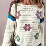 Flower Round Neck Long Sleeve Sweater