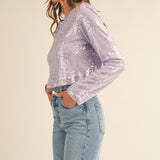 MABLE Shoulder Padded Sequin Crop Top