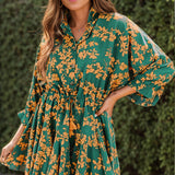 Printed Three-Quarter Sleeve Mini Dress