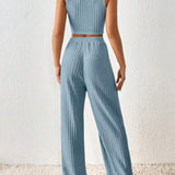 Ribbed Round Neck Tank and Pants Sweater Set