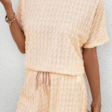 Textured Round Neck Top and Shorts Set