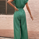 Ruffled Surplice Cap Sleeve Jumpsuit