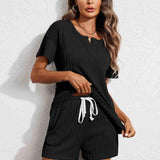 Notched Short Sleeve Top and Shorts Set