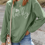 LUCKY Rhinestone Round Neck Long Sleeve Sweatshirt