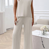 Round Neck Short Sleeve Top and Pants Set