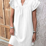 Ruffled Notched Cap Sleeve Mini Dress