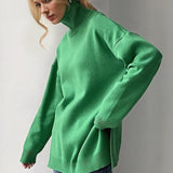 Basic Bae Side Slit Turtleneck Dropped Shoulder Sweater