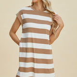 Basic Bae Full Size Striped Round Neck Cap Sleeve Mini Dress