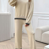 Round Neck Dropped Shoulder Top and Pants Sweater Set