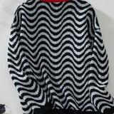 Wavy Stripes Round Neck Long Sleeve Sweater