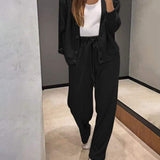 Full Size Button Up Long Sleeve Top and Pants Set