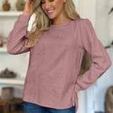 Textured Round Neck Long Sleeve Sweatshirt