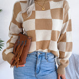 Checkered Mock Neck Long Sleeve Sweater