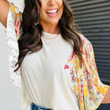 Printed Round Neck Flutter Sleeve Blouse