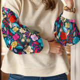 Plus Size Texture Printed Round Neck Long Sleeve Blouse