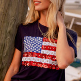 Queen Of Sparkles | Navy Flower American Flag Tee - Final Sale