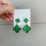 Sparkle Clover Earrings- Green