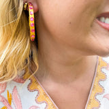 Studded Hoop Earrings- Pink