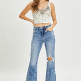 RISEN Full Size High Rise Distressed Flare Jeans