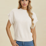 Double Take Full Size Mock Neck Short Sleeve Sweater